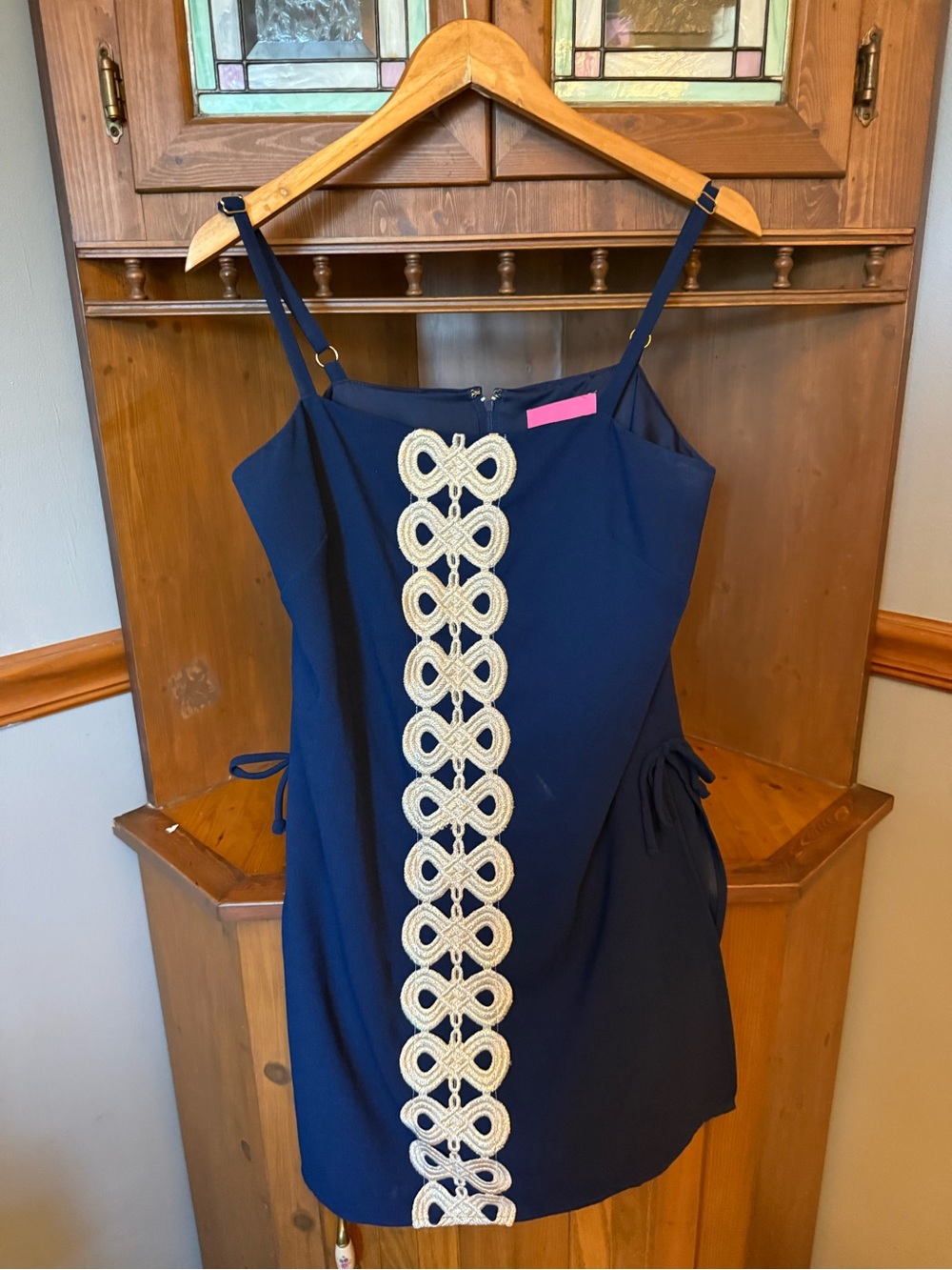 Lilly Pulitzer Sahar Romper True Navy Gold Lace Trim Size 6